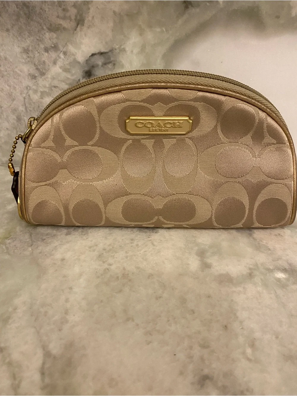 NWOT Coach Signature Cosmetic Case Gold metallic made exclusive for Estée Lauder